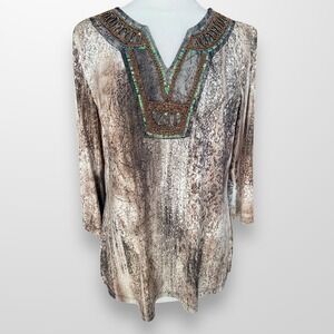 Christopher & Banks Size Large Top Shirt Tunic Slinky Stretch Beaded Shimmer